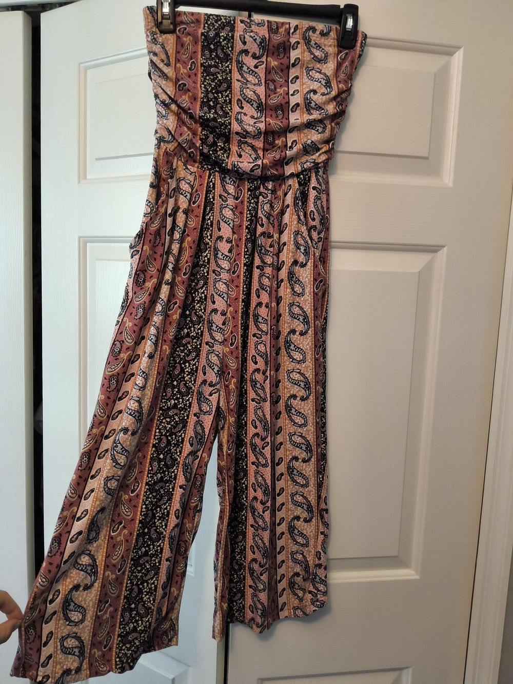 Striped Paisley Strapless Jumpsuit in Rust Pink